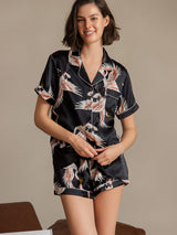 [Musta] SilkSilky-FI Short Sleeve Notkokaulus Naisten Pyjamat 002