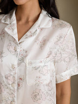 [Kermanväriset Kukat] SilkSilky-FI Short Sleeve Notch Collar Naisten Pyjamat 004