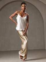 [Beige] SilkSilky-FI Spagettihihna V Neck Camisole Top 003