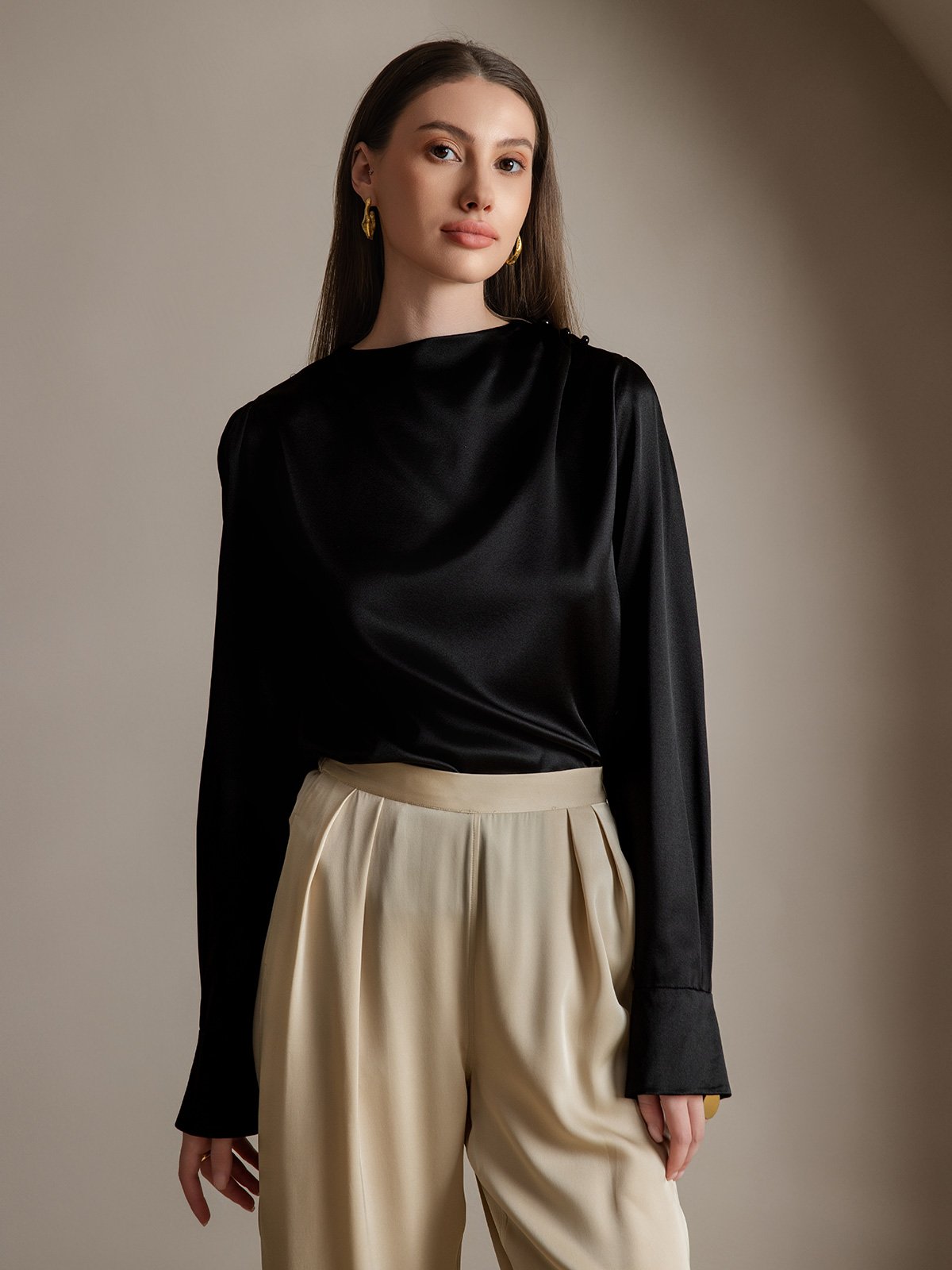 [Musta] SilkSilky-FI 19Momme Womens Shirt 001