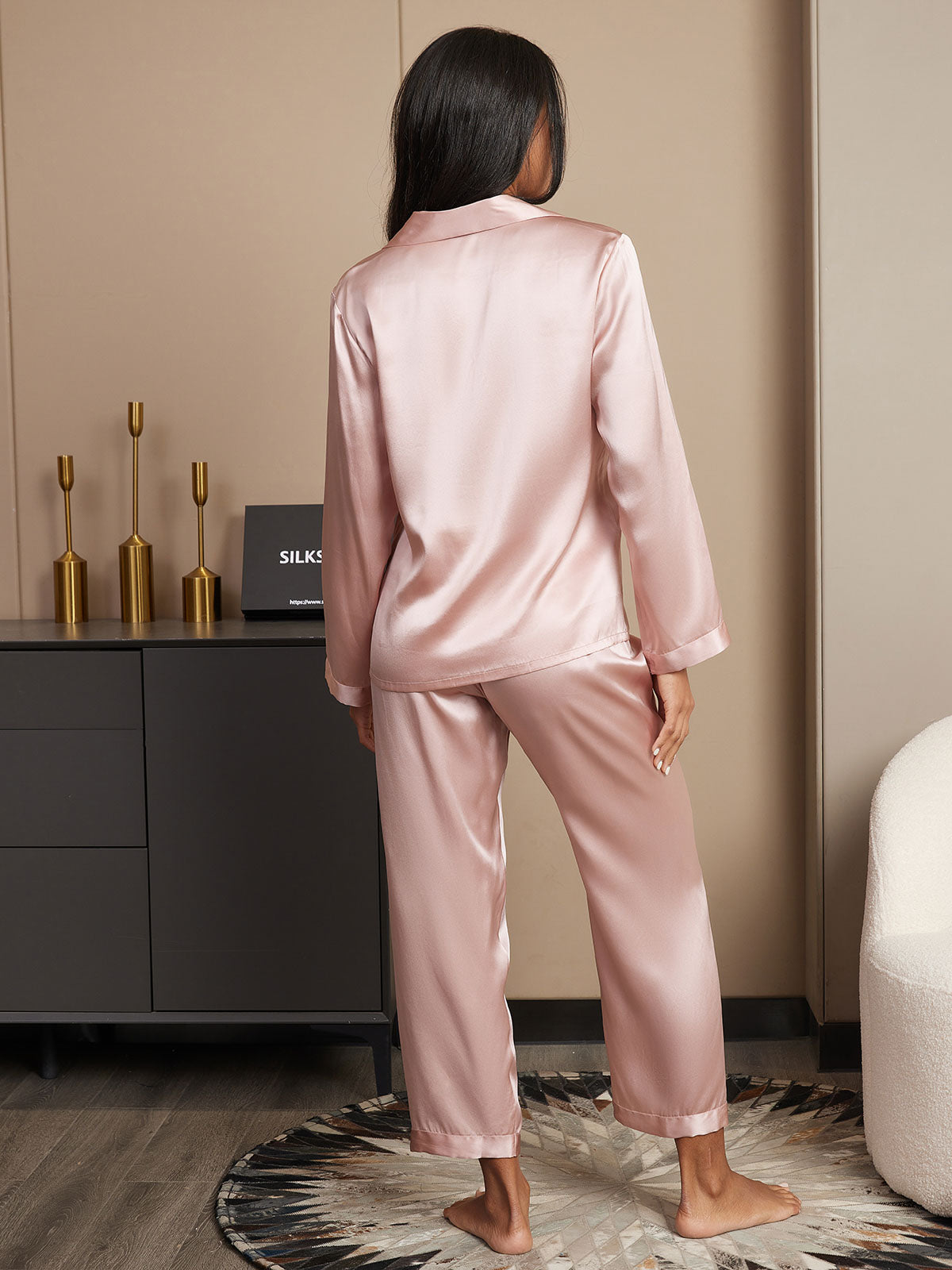 [Pinkki] SilkSilky-FI Long Sleeve Notkokaulus Naisten Pyjamat 002