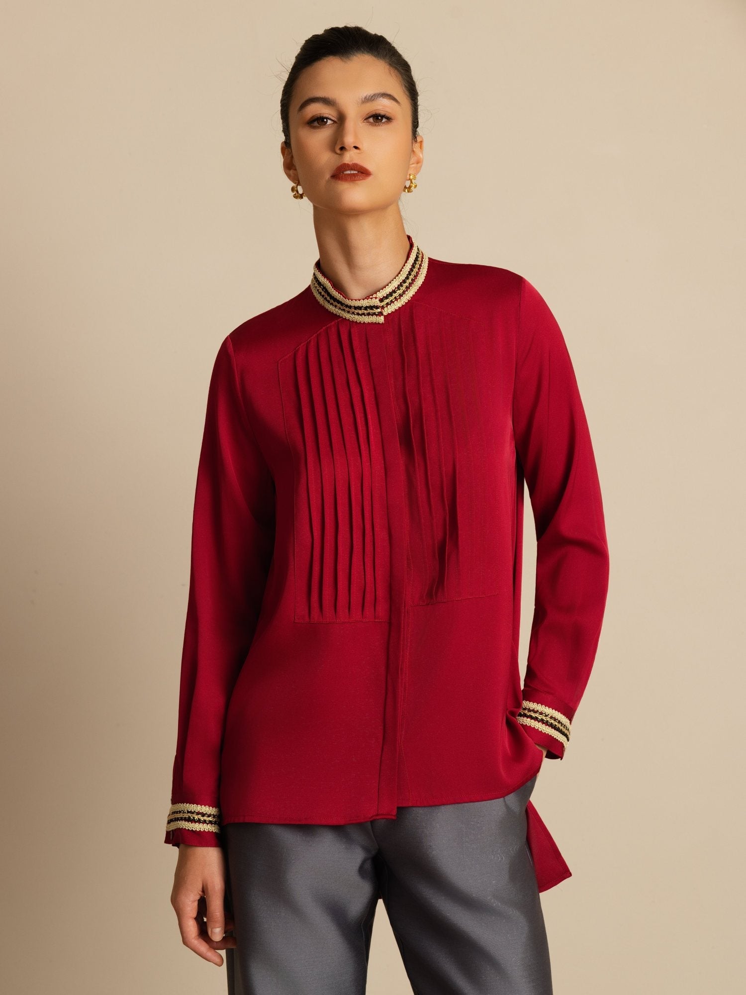 [Viini] SilkSilky-FI 19Momme Silkki Pitkähihainen Pystykaulus Pusero 004