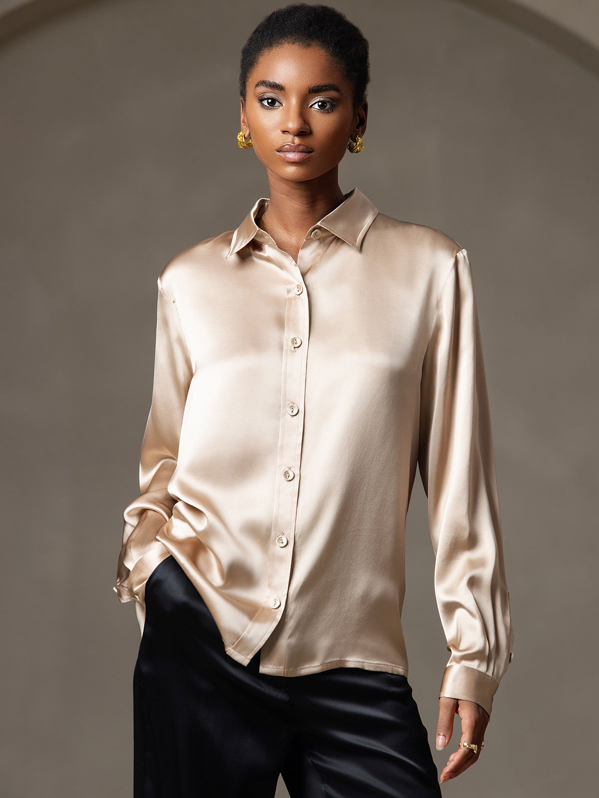 [Samppanja] SilkSilky-FI 19Momme Silk Long Sleeve Collar Naisten paita 007