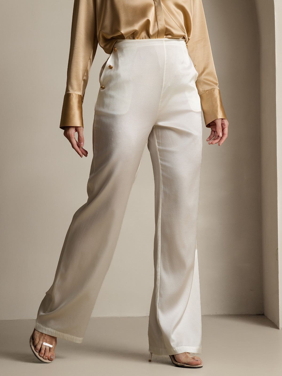 [Valkoinen] SilkSilky-FI 19Momme Womens Pants 005