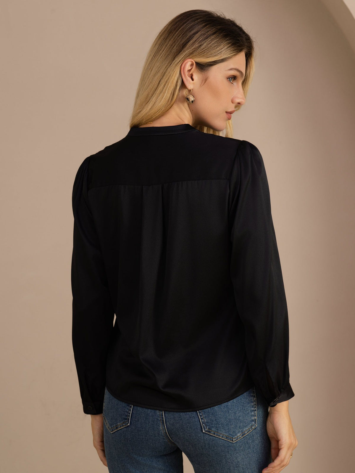 [Musta] SilkSilky-FI Long Sleeve Wrap Naisten Puserot 002