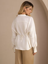 [Valkoinen] SilkSilky-FI Long Sleeve Blouse 002
