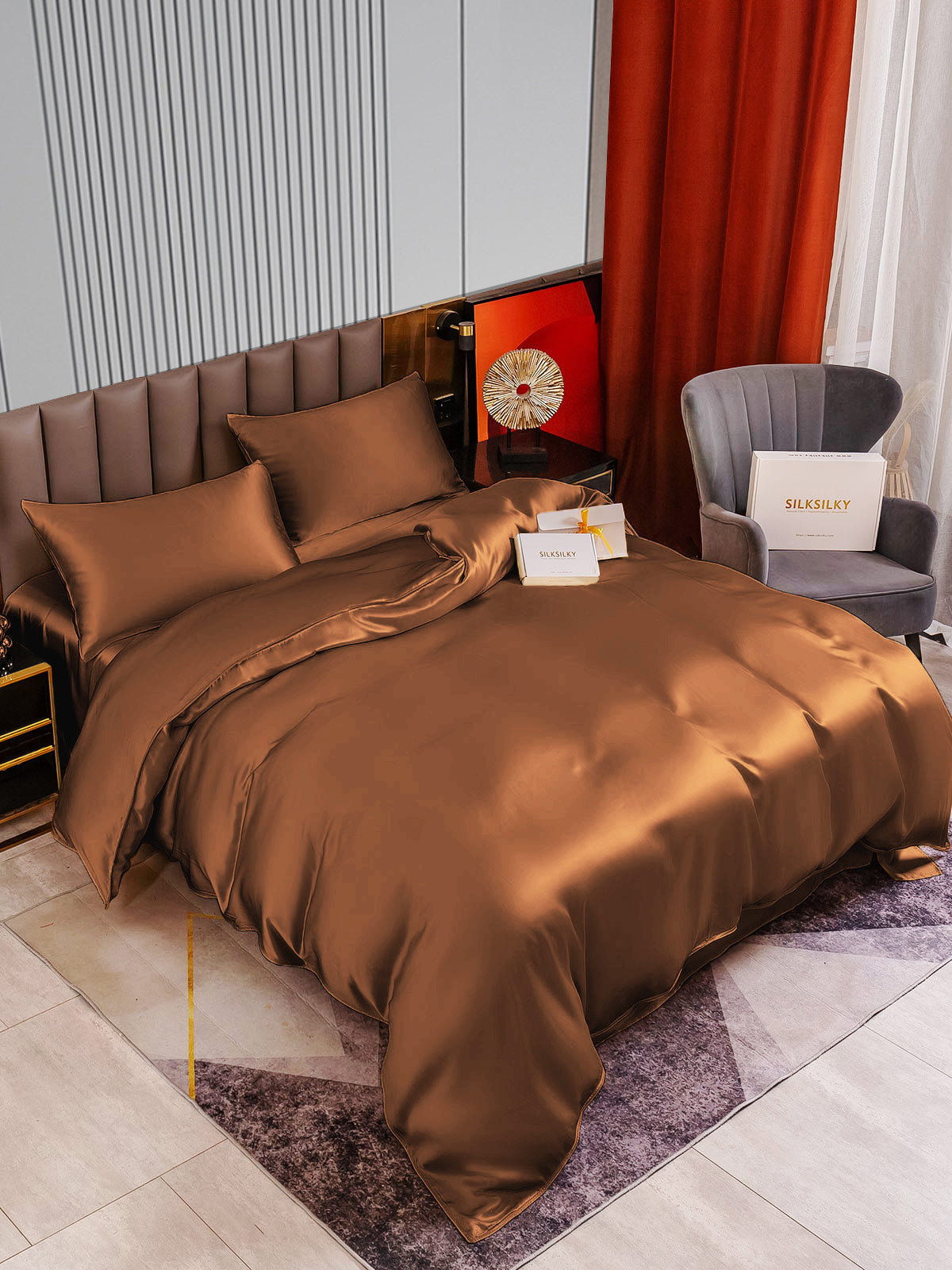 [Kahvi] SilkSilky-FI 22Momme Bedding Set 002