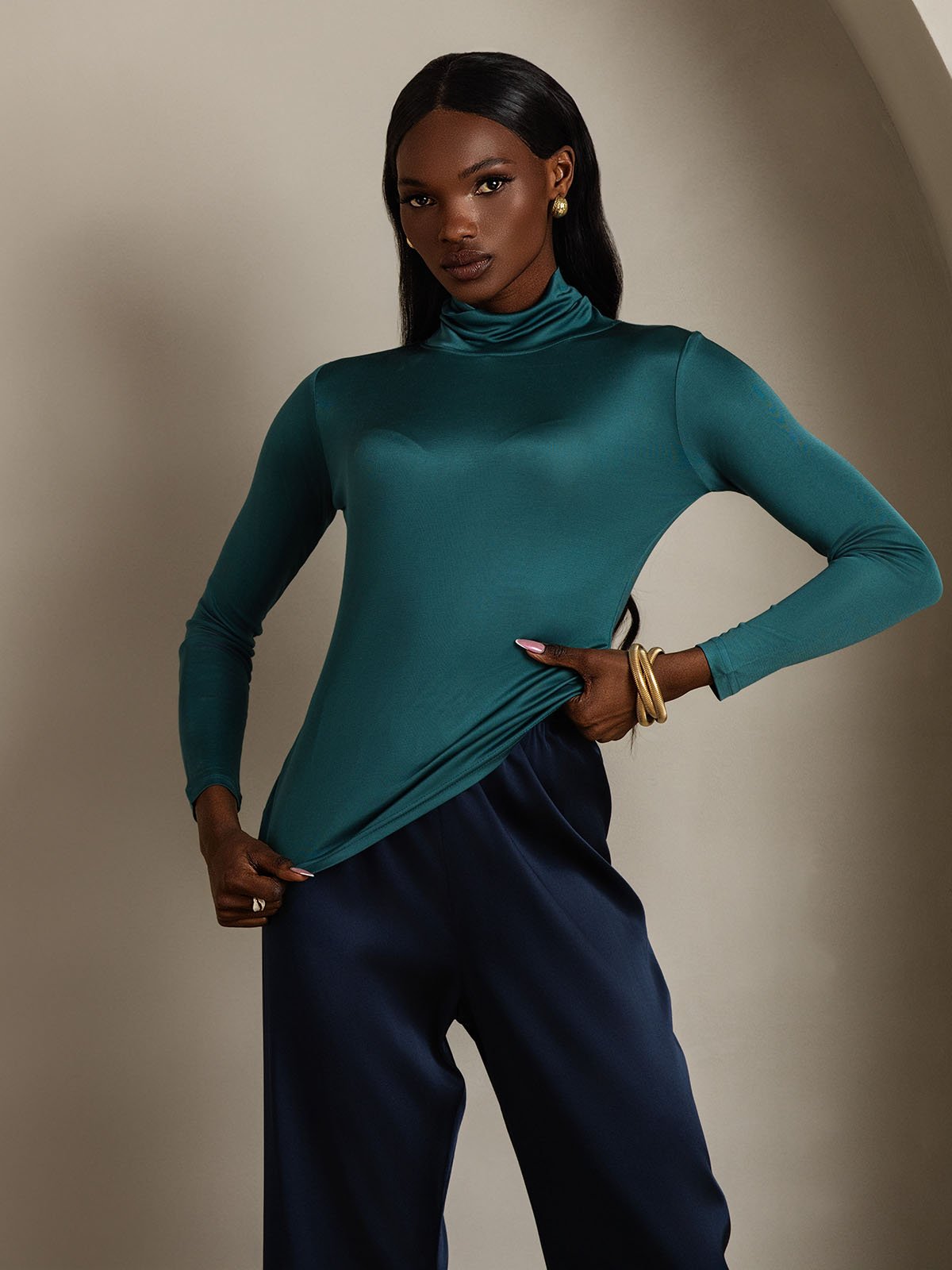 [Tummanvihreä] SilkSilky-FI Silk Long Sleeve Womens T-Shirt 004