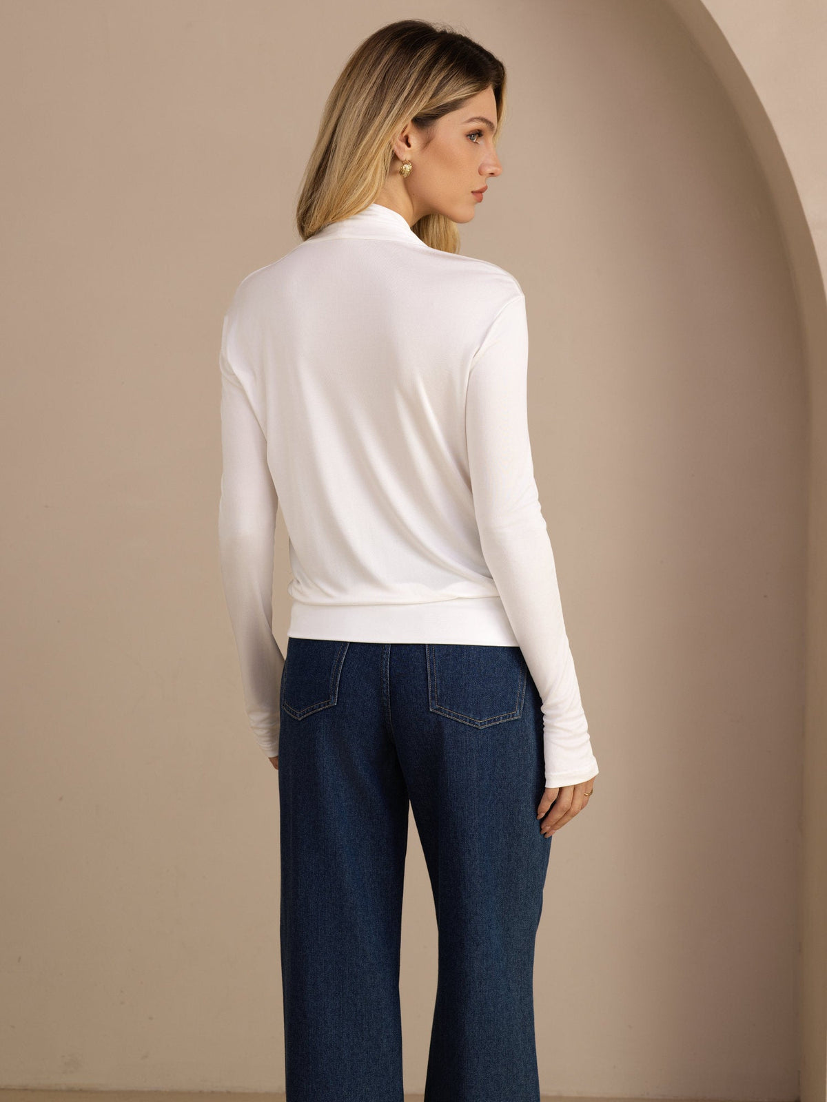 [Valkoinen] SilkSilky-FI Long Sleeve Wrap Naisten Puserot 002