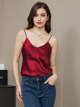[Tummanpunainen] SilkSilky-FI Spaghetti Strap V Neck Camisole Top 004