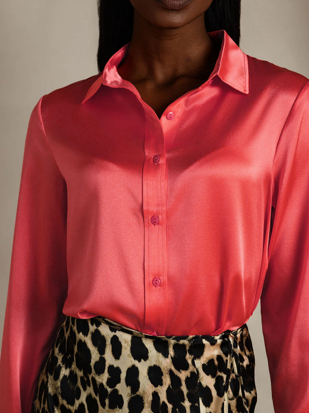 [Keisarillinen Punainen] SilkSilky-FI 19Momme Silk Long Sleeve Collar Naisten paita 009