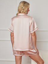 [Pinkki] SilkSilky-FI Lyhythihainen Notkokaulus Naisten Pyjamat 002