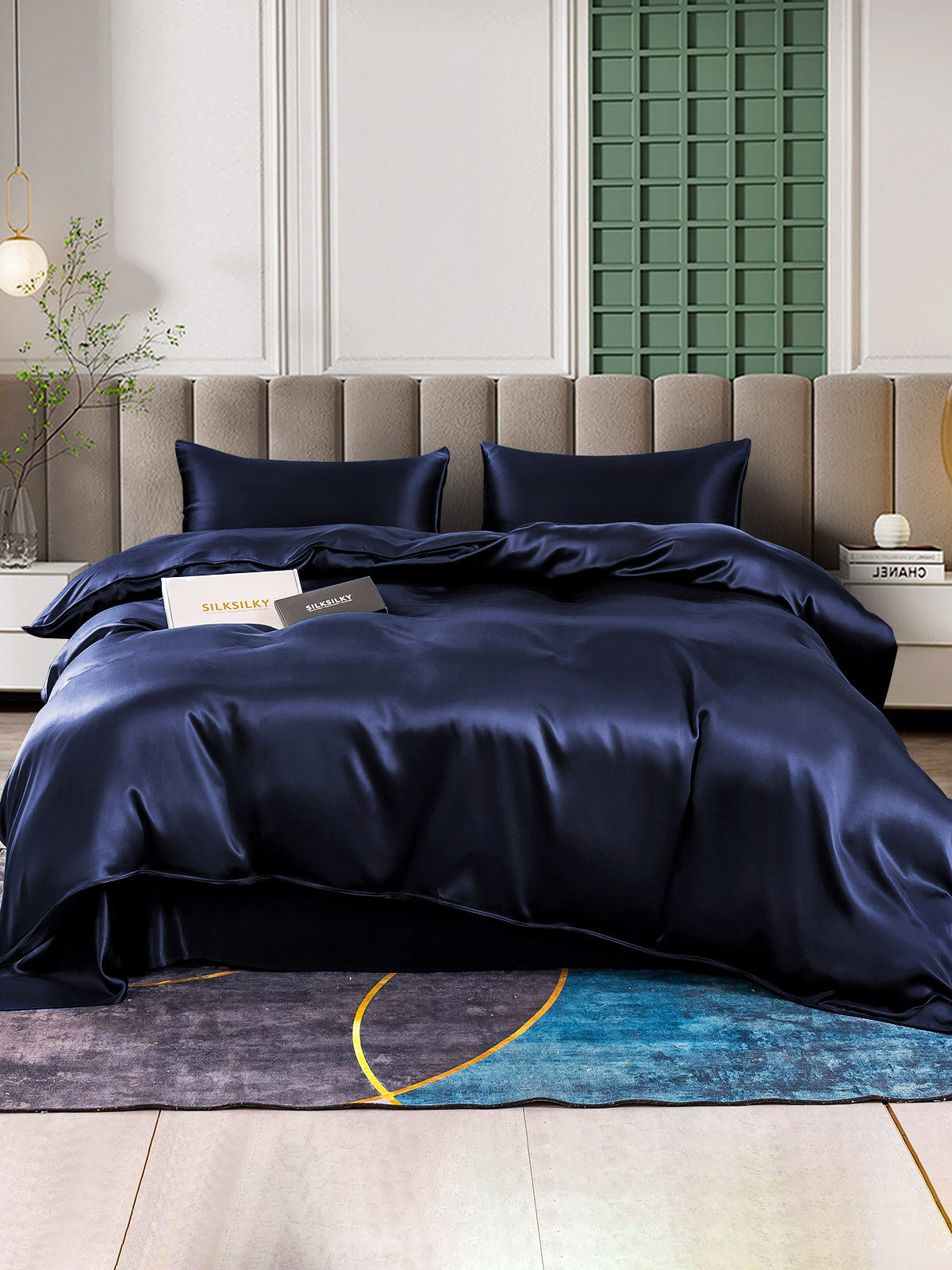 [Tummansininen] SilkSilky-FI 25Momme Bedding Set 001