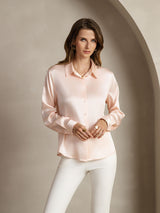 [Vaalea Pinkki] SilkSilky-FI Long Sleeve Lapel Collar Naisten paita 005