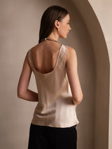 [Champagne] SilkSilky  19Momme Stretch Silk Charmeuse Sleeveless Scoop Neck Camisole Top 002