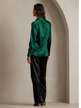 [Tummanvihreä] SilkSilky-FI Long Sleeve Lapel Collar Naisten paita 002