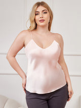 [Pinkki] SilkSilky-FI Spagettihihna V Pääntie Plus-koon Camisole Top 001