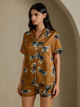 [Ruskea Leijona] SilkSilky-FI Short Sleeve Notch Collar Naisten Pyjamat 003