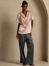 [Toscana] SilkSilky-FI Short Sleeve Cowl Neck Naisten Puserot 006