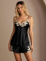 [Musta] SilkSilky-FI Spaghetti Strap V Neck Camisole Setti 003
