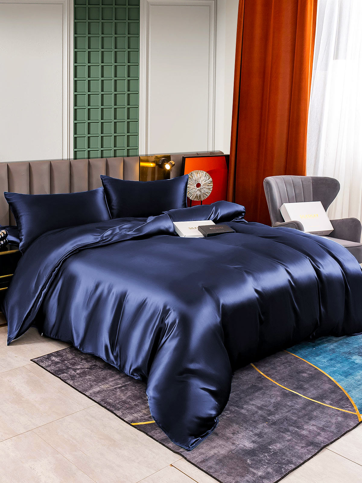 [Tummansininen] SilkSilky-FI 25Momme Bedding Set 005