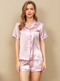 SilkSilky FI Pure Silk Short Sleeve Lapel Naisten Pyjamat Laventeli 001