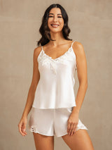[Valkoinen] SilkSilky-FI Spaghetti Strap V Neck Camisole Setti 006