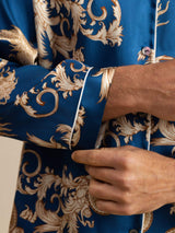 [Navy Lohikäärme] SilkSilky-FI Long Sleeve Notkokaulus Miesten Pyjamat 007