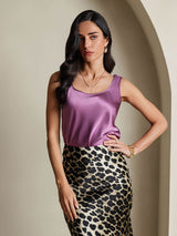 [Tumma Violetti] SilkSilky-FI 19Momme Hihaton Syvä Pyöreä Pääntie Camisole Top 003