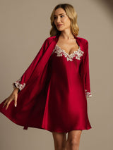 [Viini] SilkSilky-FI 3/4 Sleeve V Neck Yöpaita ja Aamutakkisetti 001