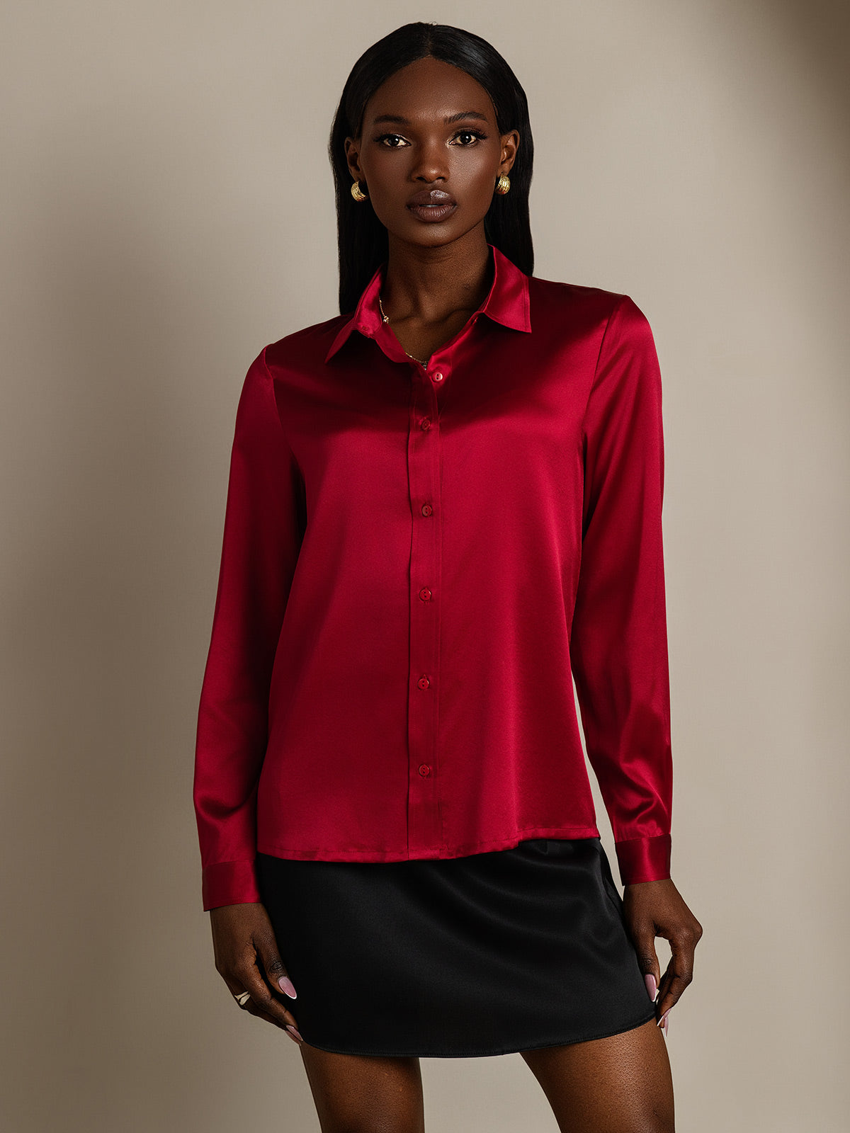[Viini] SilkSilky-FI 19Momme Silk Long Sleeve Collar Naisten paita 003