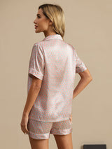[Vaaleanpunainen Sydän Geo] SilkSilky-FI Short Sleeve Notkokaulus Naisten Pyjamat 002