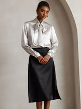 [Vaalean Harmaa] SilkSilky-FI Long Sleeve Tie Neck Naisten Puserot 006