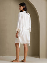 [Valkoinen] SilkSilky-FI 3/4 Sleeve V Neck Yöpaita ja Aamutakkisetti 002