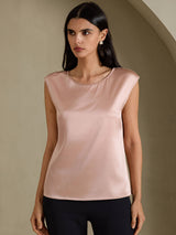 [Toscana] SilkSilky-FI Cap Sleeve Round Neck Naisten T-paita 003