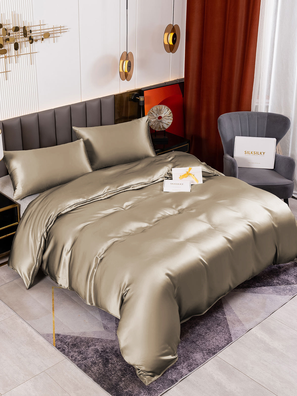 [Khaki] SilkSilky-FI 19Momme Bedding Set 001
