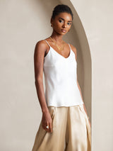 [Valkoinen] SilkSilky-FI Spagettihihna V Neck Camisole Top 006