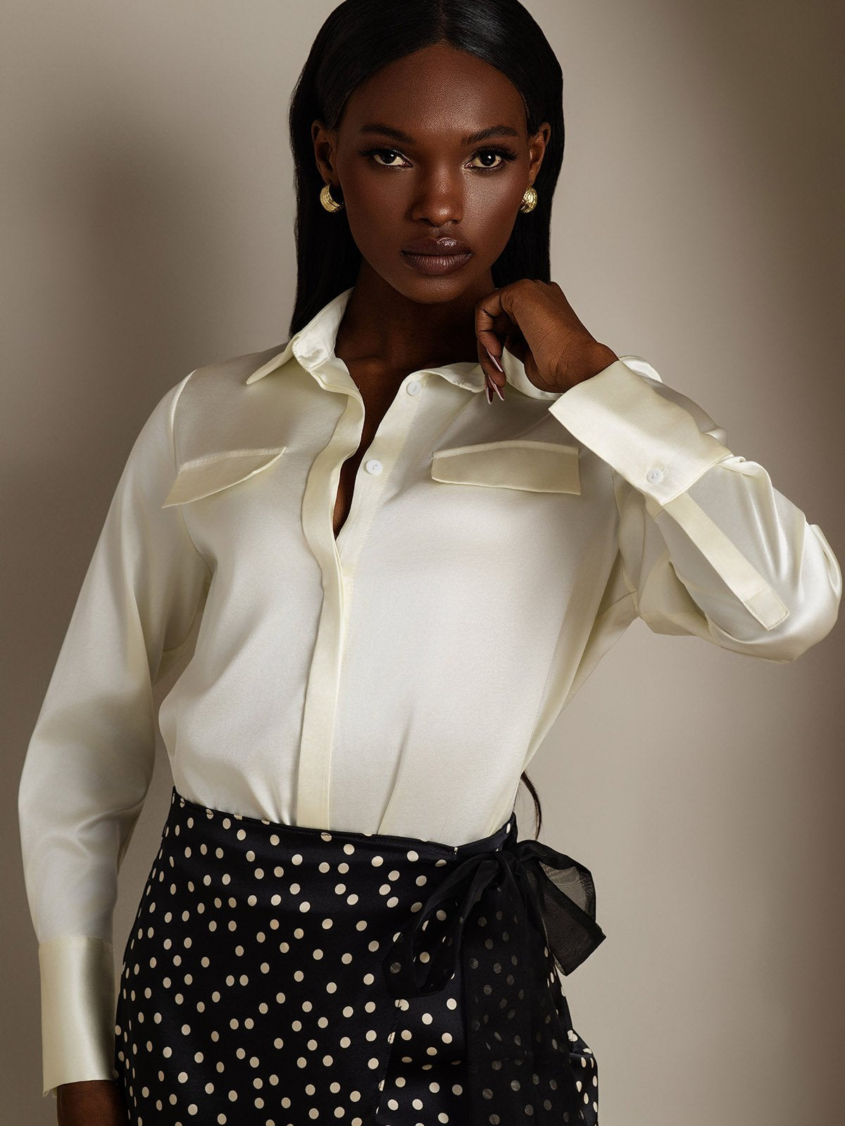 SilkSilky-FI 19Momme Womens Shirt Norsunluu 003