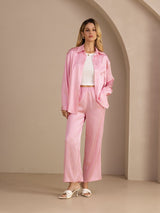 [Vaaleanpunainen Liituraita] SilkSilky-FI Long Sleeve Lapel Collar Women's Outfit Sets 007