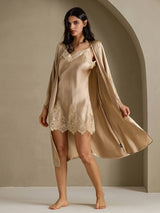 [Samppanja] SilkSilky-FI 3/4 Sleeve V Neck Yöpaita ja Aamutakkisetti 001