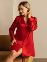 [Punainen] SilkSilky-FI Long Sleeve Lapel Collar Unipaita 005