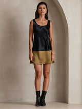 [Black] SilkSilky  19Momme Stretch Silk Charmeuse Sleeveless Scoop Neck Camisole Top 001