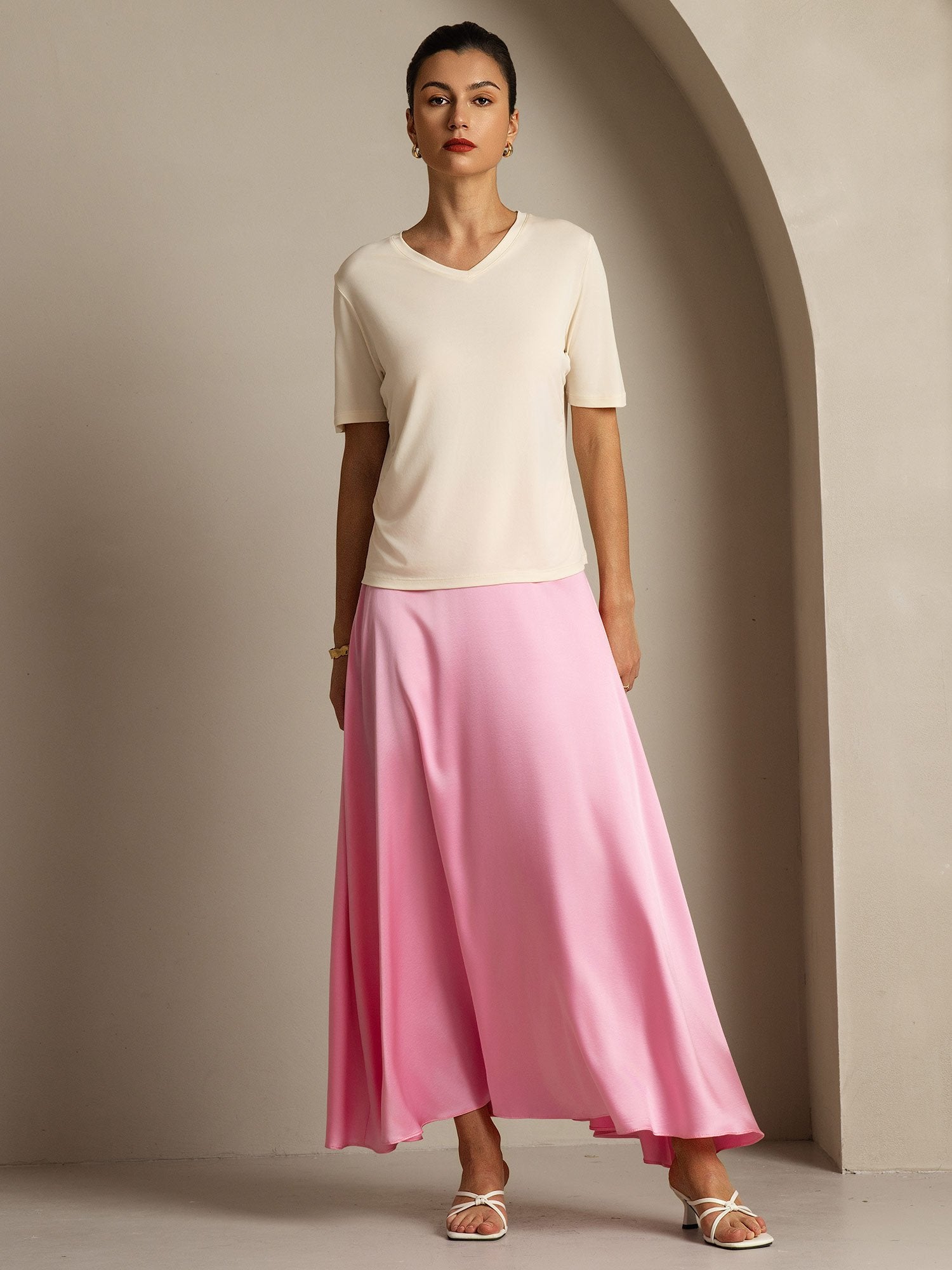 [Beige] SilkSilky-FI Womens T-Shirt 008