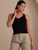 [Musta] SilkSilky-FI Sleeveless Deep V Neck Camisole Top 004