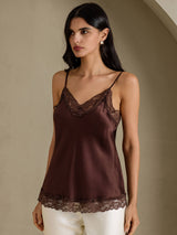 [Ruskea] SilkSilky-FI Spaghetti Strap V Neck Camisole Top 003
