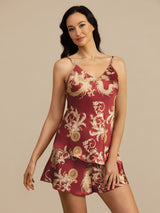 [Viininpunainen Lohikäärme] SilkSilky-FI Spagettihihna V Neck Camisole Setti 004