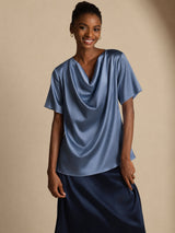 [Aito Petrooli] SilkSilky-FI Short Sleeve Cowl Neck Naisten Puserot 001