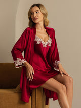 [Viini] SilkSilky-FI 3/4 Sleeve V Neck Yöpaita ja Aamutakkisetti 007