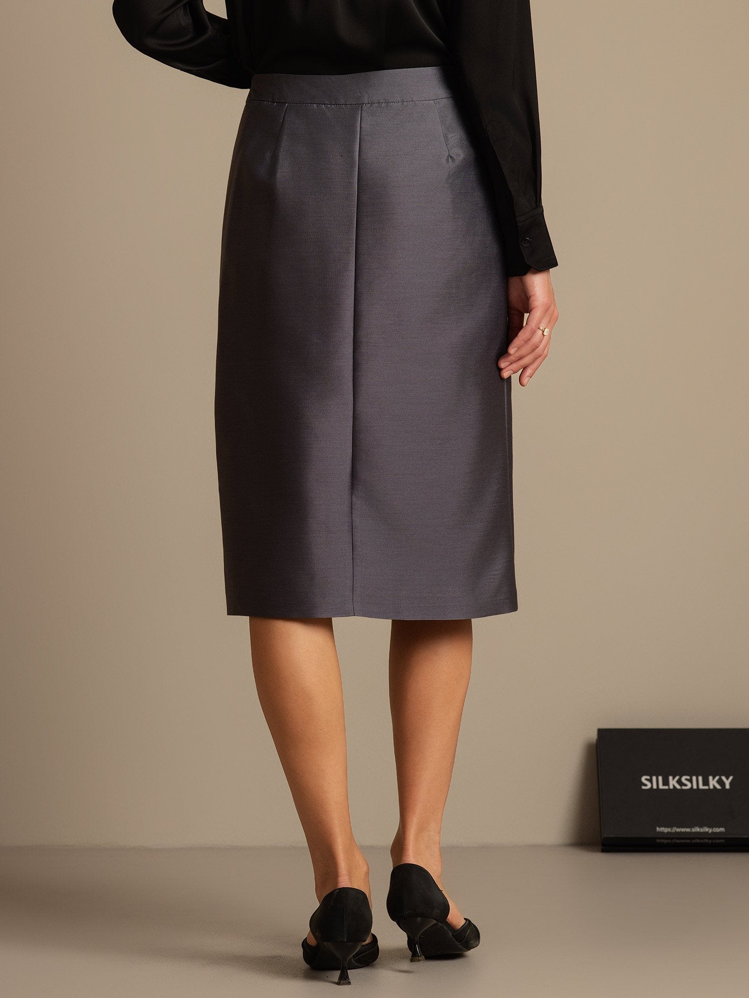 [Harmaa] SilkSilky-FI 32Momme Silk-Wool Blend Skirt 002,