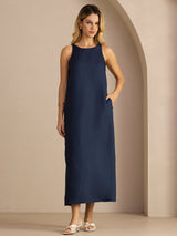 [Tummansininen] SilkSilky-FI Sleeveless Crew Neck Mekko 005